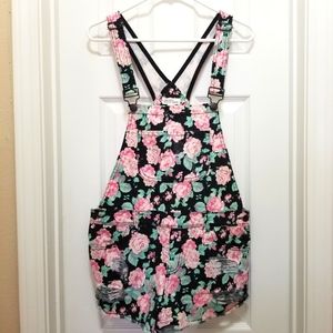 Forever 21 Denim Floral Overall Shorts
